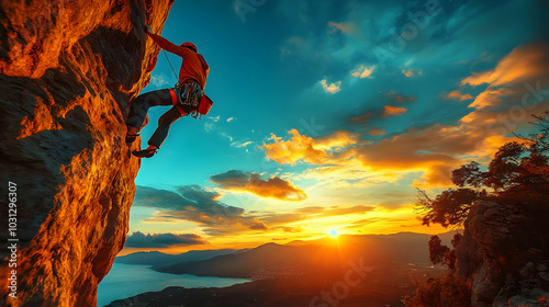 Climber scaling a rock face...