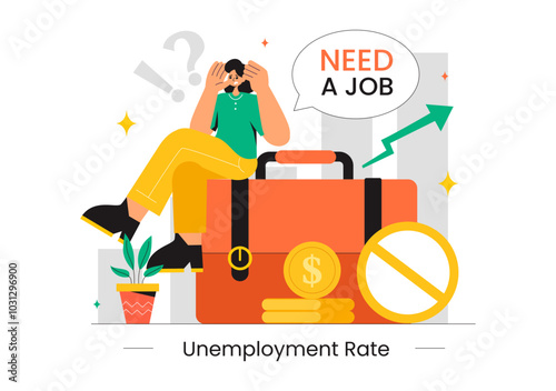 Unemployment Rate Vector Illustration featuring Numerous Individuals Searching for Jobs, Economic Downturns and financial Crises in a Background