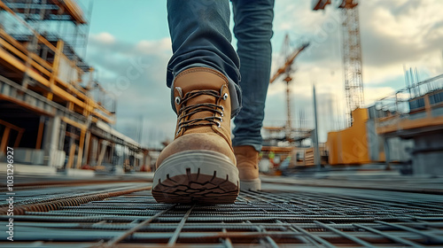 A worker's boot stepping on...