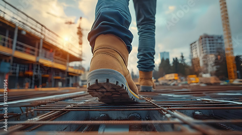 Construction worker walking...