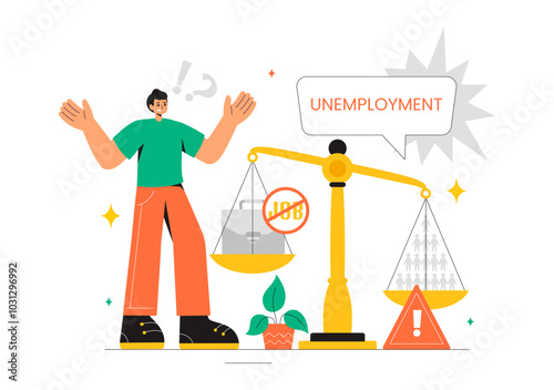 Unemployment Rate Vector Illustration featuring Numerous Individuals Searching for Jobs, Economic Downturns and financial Crises in a Background