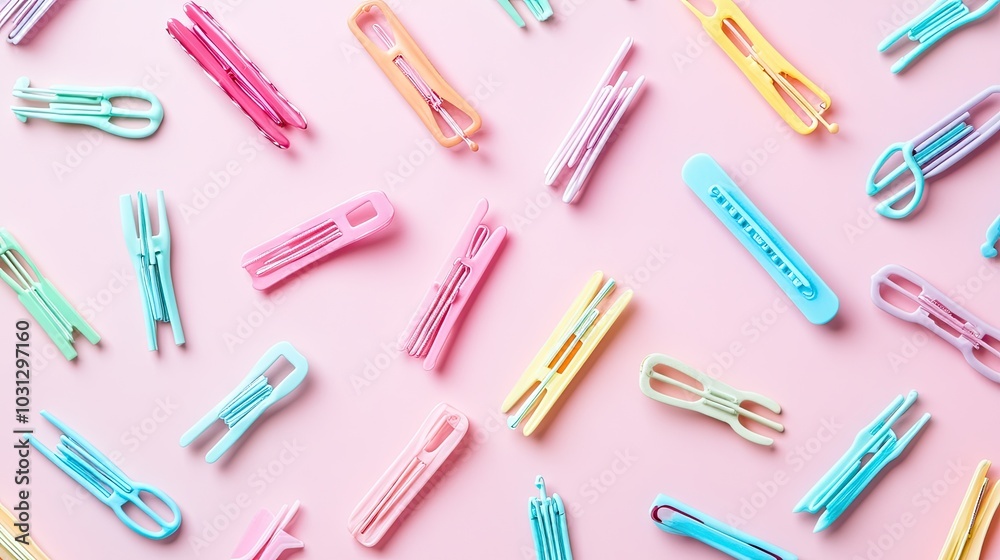 Colorful Hair Clips on Pink Background