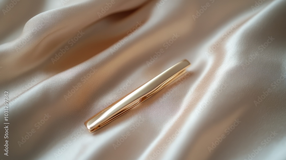 Naklejka premium Elegant Gold Tie Clip on Satin Fabric Background