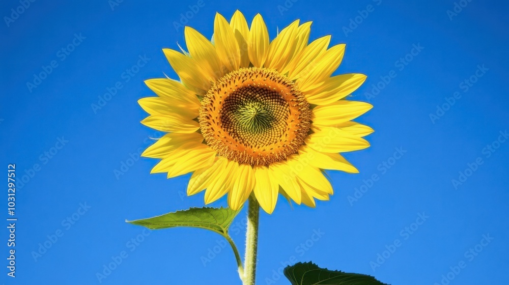 Bright Yellow Sunflower Against Clear Blue Sky Bright Yellow Sunflower Against Clear Blue Sky