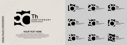 Anniversary logo set vector design, black color for celebration event