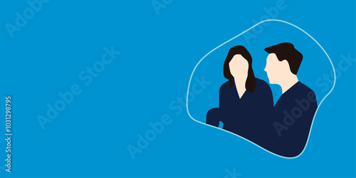 couple together spending time closely illustration theme on blue background, boy and girl closely hanging out special moment's illustration theme    