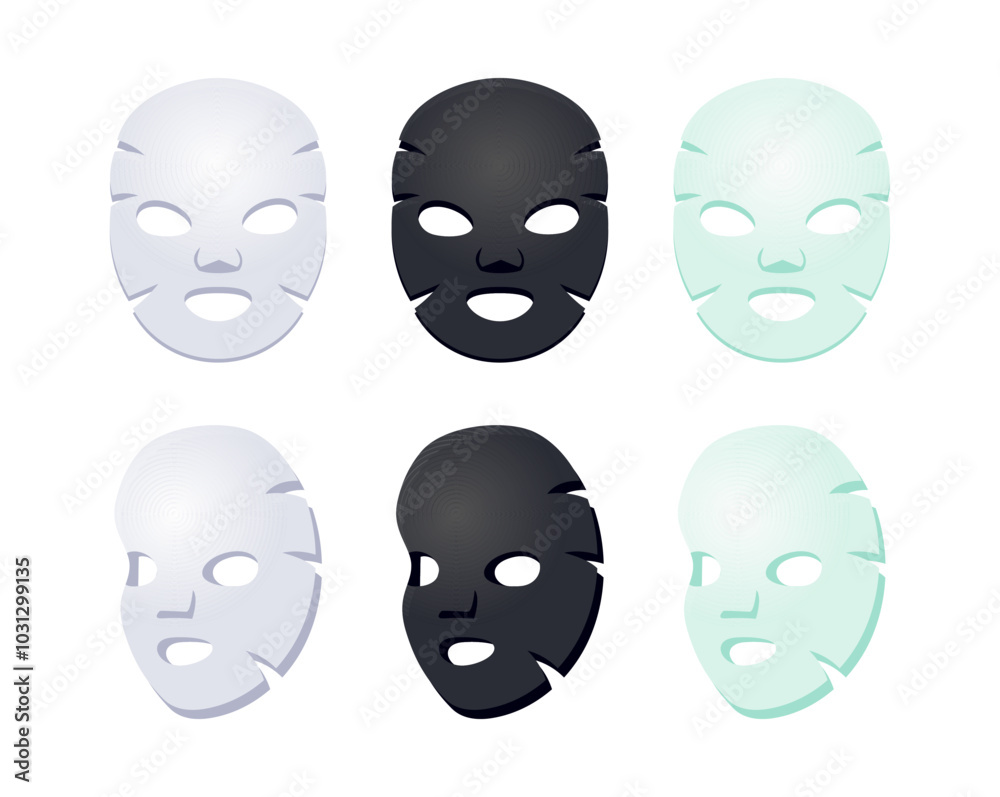 Set of facial cosmetic sheet masks for beauty treatment Set of facial cosmetic sheet masks for beauty treatment