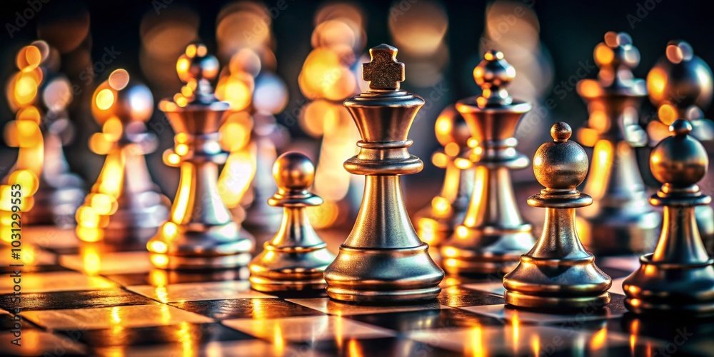 Chess Strategy and Intelligence: Tilt-Shift Photography of Chess Pieces on a Board Chess Strategy and Intelligence: Tilt-Shift Photography of Chess Pieces on a Board