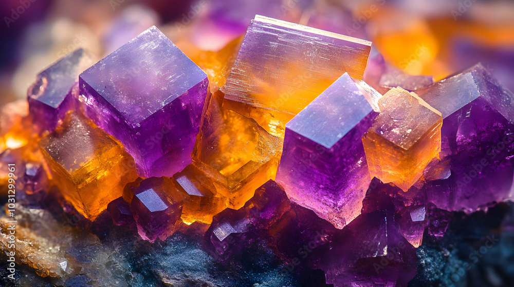 Vibrant purple and orange crystals showcasing natural beauty. Vibrant purple and orange crystals showcasing natural beauty.