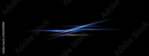 Yellow Blue crossing laser beam, glowing speed line. Techno designer elements isolated, neon thunder bolt vector eps . Shine rays on black background. Overlay abstraction banner