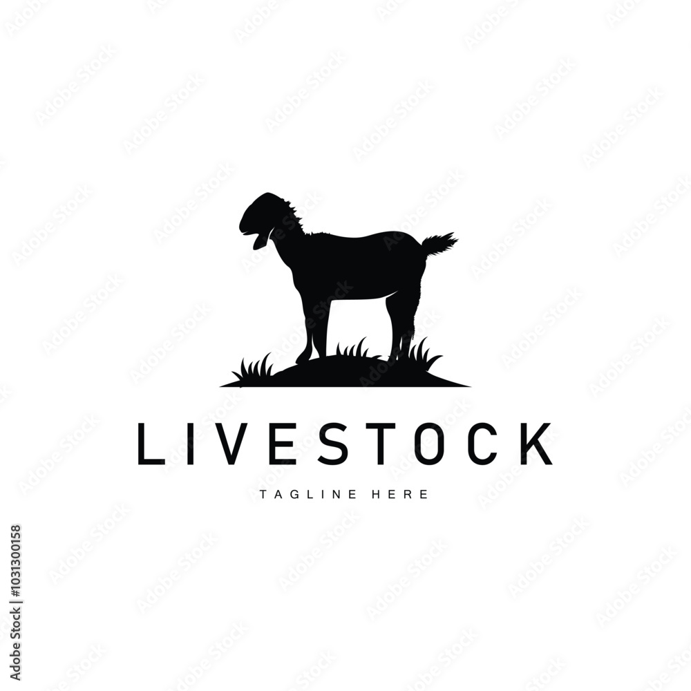 Livestock Goat Logo, Simple Farming Silhouette Design Product Brand Templet Illustration