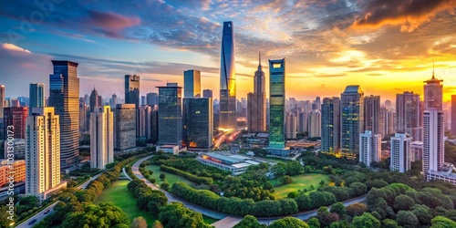 China Real Estate Market Overview with Modern Skyscrapers and Copy Space for Analysis