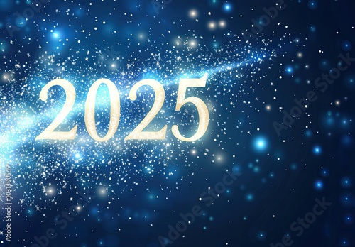 Sparkling 2025 New Year Celebration with Glittering Stars and Cosmic Background for Festive and Inspirational Designs