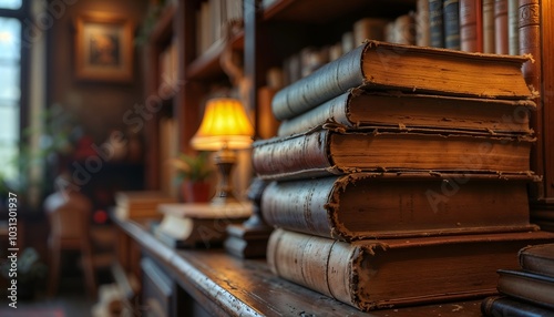 Stack of Books on a Library Shelf Showcasing a Variety of Subjects and Genres