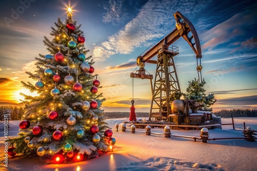 Christmas Tree Oil Well with Festive Decor for Holiday Celebrations