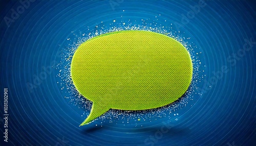 A vibrant green speech bubble on a blue background, symbolizing communication and conversation.