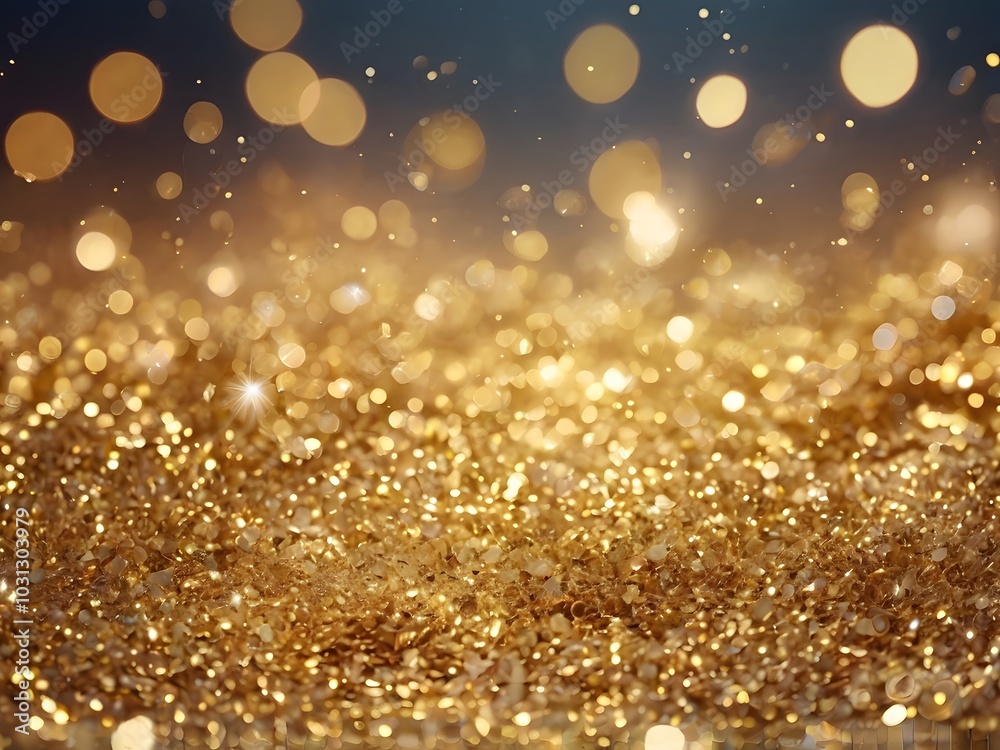 Golden Glitter Background with Bokeh Lights