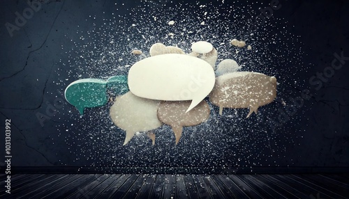 A visual representation of speech bubbles against a textured background, symbolizing communication and conversation in a creative format.
