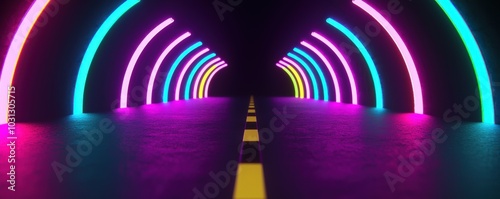 Spectacular 3D Neon Tunnel Illustration