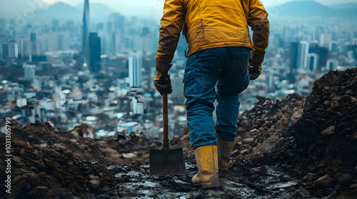 Worker with shovel overlook...