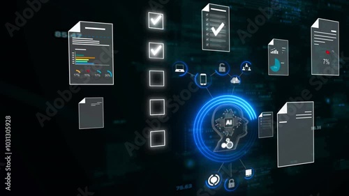 Ai Futuristic Document management concept, check electronic documents on digital documents on virtual screen Document Management System and process automation to efficiently document paperless operate