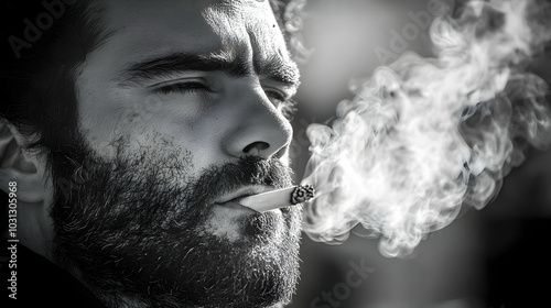 A close-up of a man smoking...
