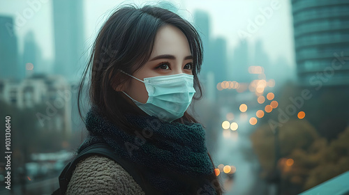 A woman wearing a mask gaze...