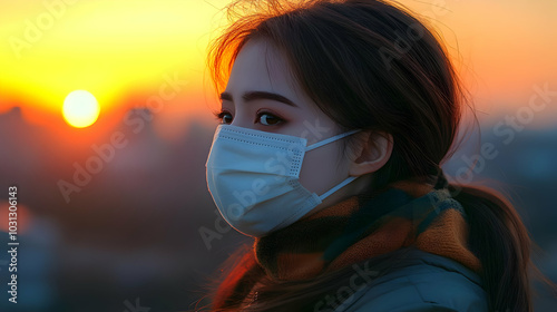 A woman in a mask gazes at ...