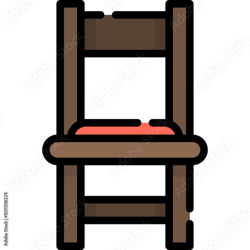 Simple brown wooden bed with a red mattress, isolated on white background.