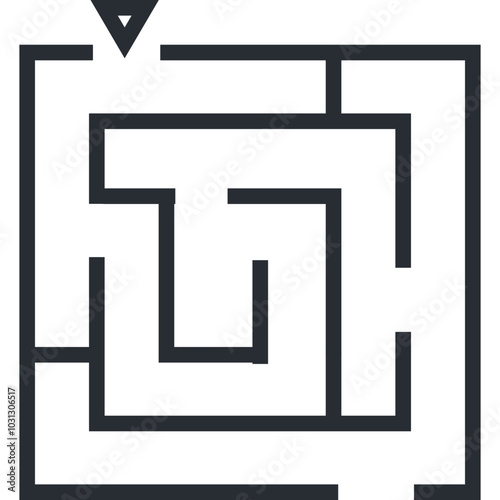 Simple maze with a start point, a black and white solution for finding the path out of the maze.
