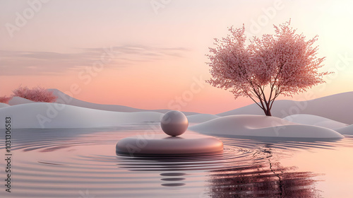 Serene landscape with a tra...