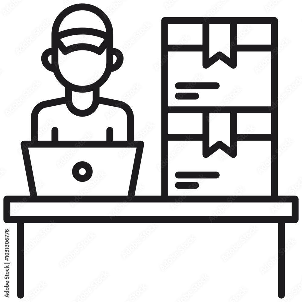 A delivery person uses a laptop to check on orders. A delivery person uses a laptop to check on orders.