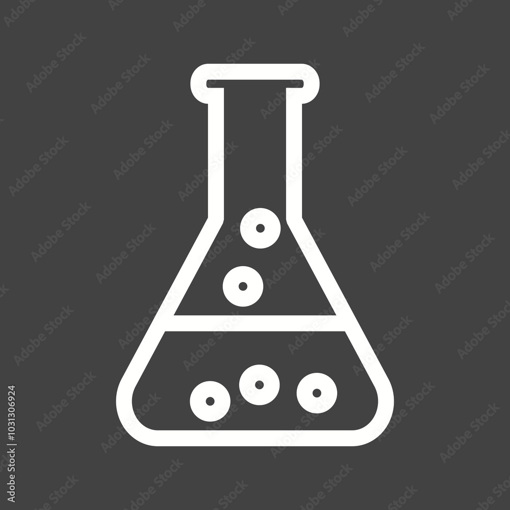 A white outline of a laboratory flask with two circles inside. A white outline of a laboratory flask with two circles inside.