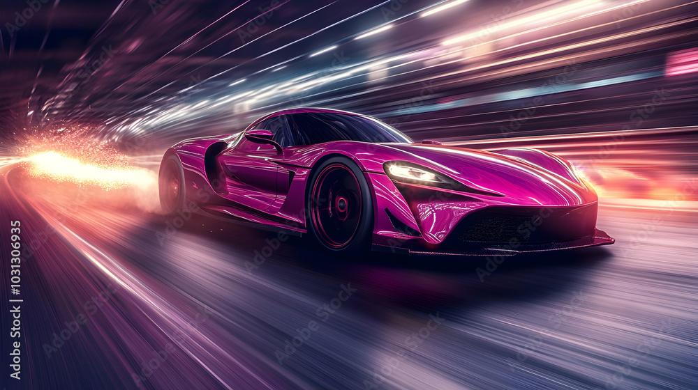 Naklejka premium A vibrant, high-speed car racing through a dynamic environment.