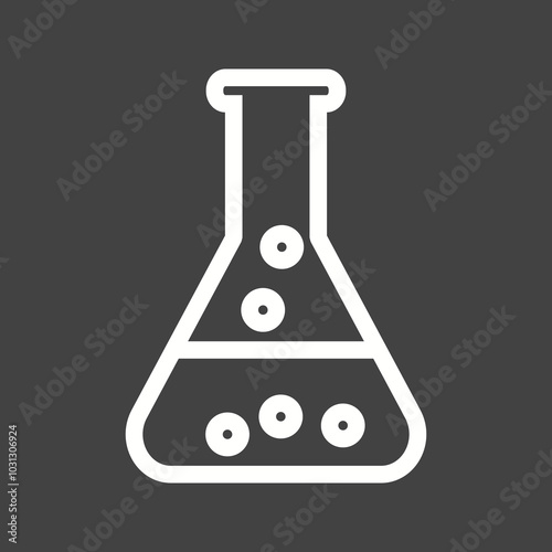 A white outline of a laboratory flask with two circles inside.