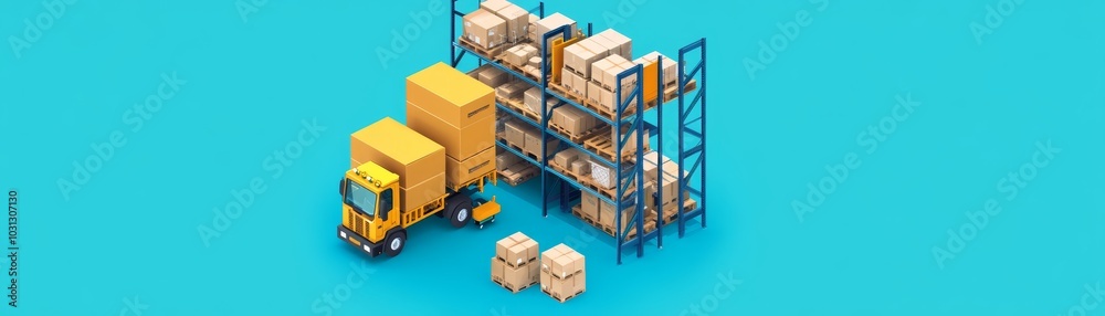 Delivery Truck Loading Boxes On Pallet Racks In Warehouse Delivery Truck Loading Boxes On Pallet Racks In Warehouse