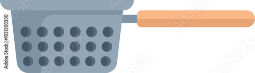 Simple metal colander with a wooden handle, perfect for draining pasta or rinsing vegetables