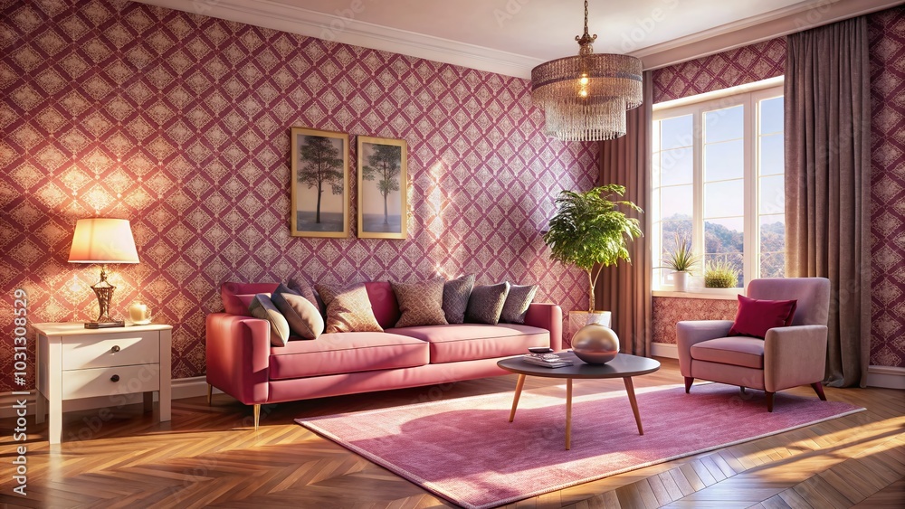 Close-up of Elegant Pink Wallpaper in Textured Landscape Photography for Home Decor Inspiration