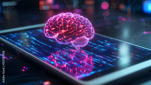 A glowing brain hologram ab...