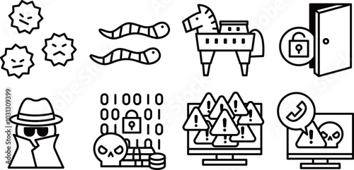 A collection of 8 types of malware icons.