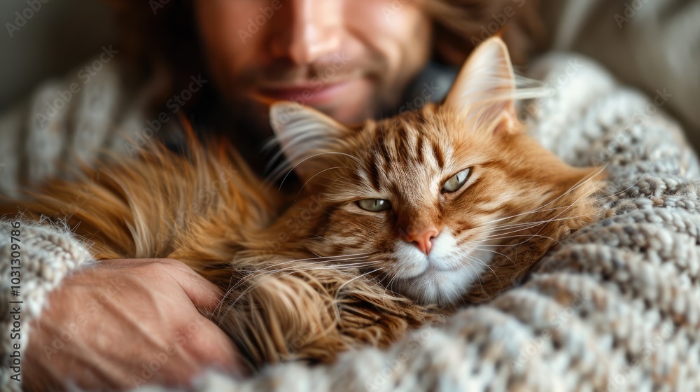 man hugging cute cat at home man hugging cute cat at home