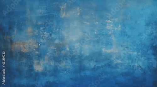 A textured blue grunge background blends shades of navy and azure, evoking a sense of depth and raw artistic expression.