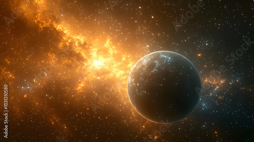 A vibrant cosmic scene featuring a planet and stellar background.