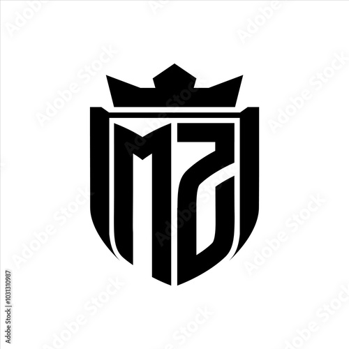 MZ Logo with shield shape inside shield badge crown on white background template design photo