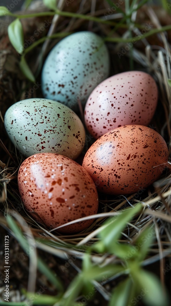 Speckled Easter Eggs in a Bird's Nest Speckled Easter Eggs in a Bird's Nest