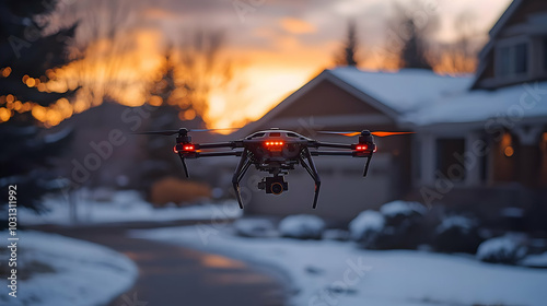 A drone flying over a snowy...