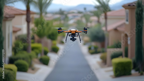 A drone flying over a subur...