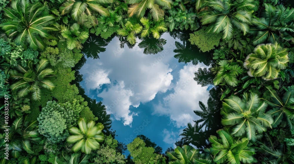 Lush Greenery Surrounding Calm Blue Water Reflection