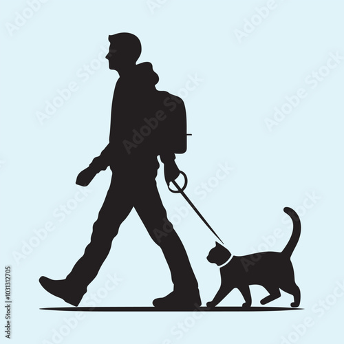 Man walking with cat vector silhouette vector black and white