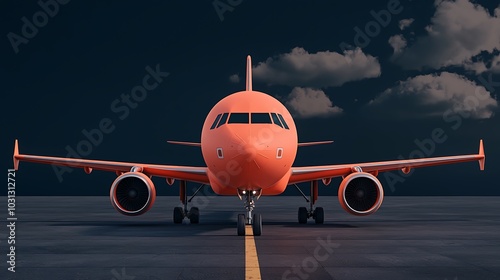 Stunning orange jet on the tarmac a unique perspective of air travel in a captivating color palette photo